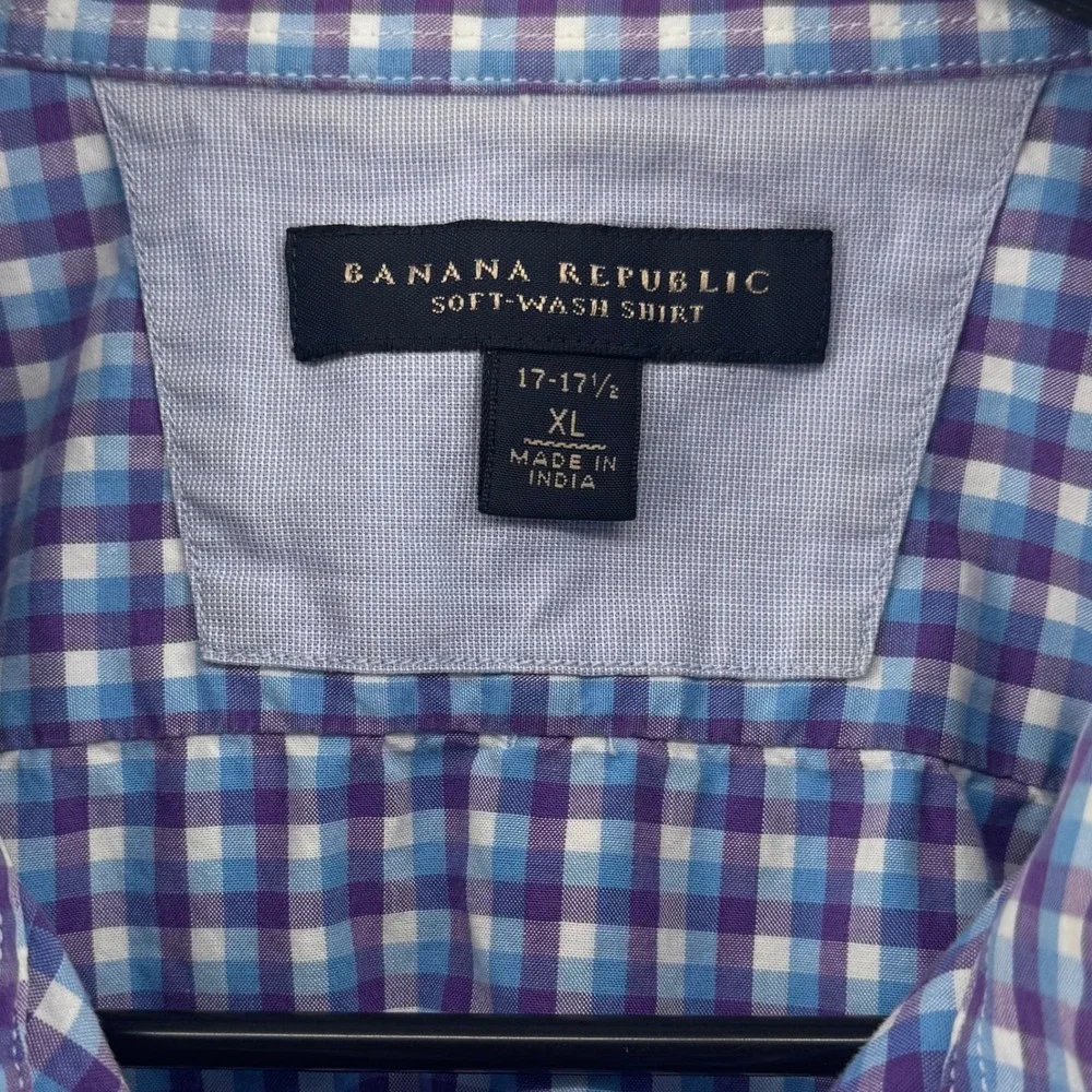 Banana Republic Mens XL Soft Wash Shirt Purple Blue Gingham Check‎ Plaid